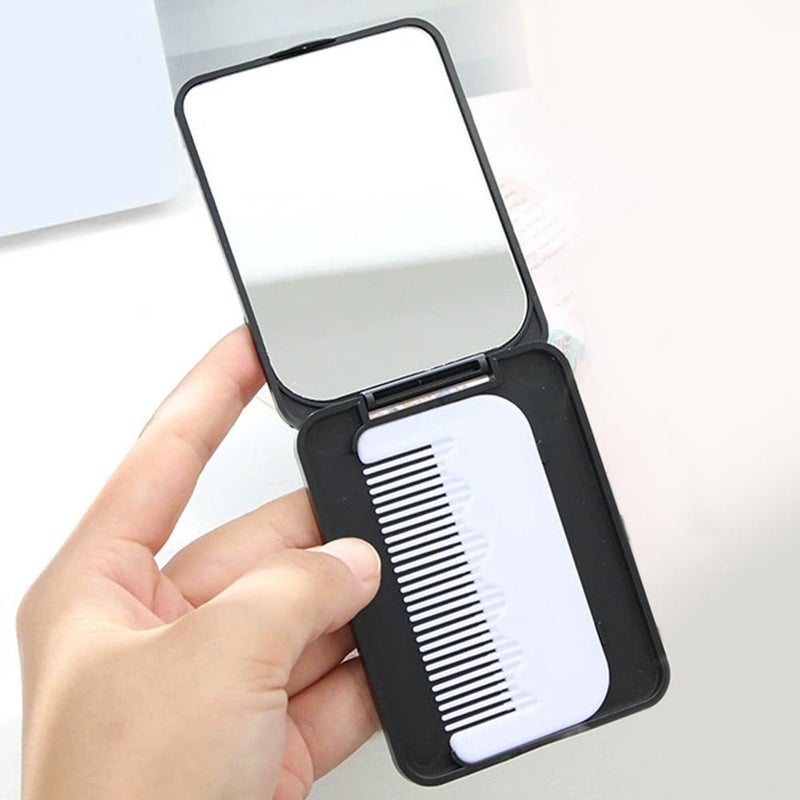 Black minimalist makeup mirror, portable small mirror, mirror and comb set, DIY ribbon optional.